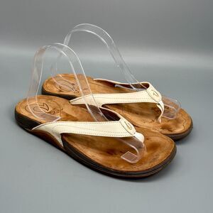 Olukai Kumu Women's 9 Cream Leather Flip Flop Sandals Slip-On Thong Hawaiian
